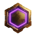 Goldene hexagonale VIP-Anstecknadel mit neon-violettem Gl&uuml;hen f&uuml;r Roby Casino VIP Level 3