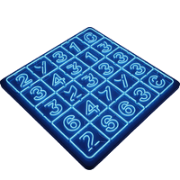 Neon-blaues Bingo-Kartenmuster mit leuchtendem Zahlenraster als Icon f&uuml;r Roby Casino Bingo