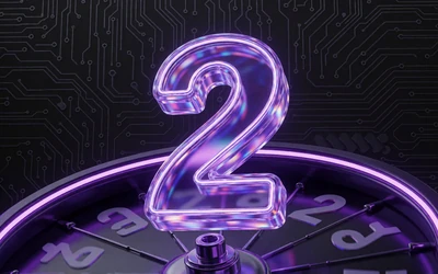Leuchtende holografische Zahl 2 mit Freispielrad f&uuml;r die zweite Einzahlung im Roby Casino Bonus-Paket