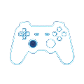Leuchtendes neon-blaues Game-Controller-Icon mit Schaltkreismustern f&uuml;r Roby Casino Spiele
