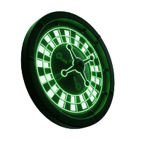 Neon-gr&uuml;nes Roulette-Rad-Silhouette als Icon f&uuml;r Roby Casino Roulette Varianten