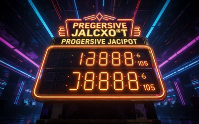 Progressiver Jackpot-Z&auml;hler mit leuchtenden neon-orangen und goldenen Zahlen im Roby Casino Jackpot-Bereich