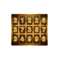 Neon-goldenes Slingo-Raster mit Zahlen und Slot-Walzen als Icon f&uuml;r Roby Casino Slingo