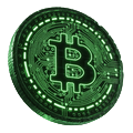 Leuchtende neon-gr&uuml;ne M&uuml;nze mit Schaltkreismuster f&uuml;r das Roby Casino Coin-System
