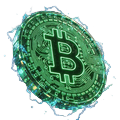 Leuchtender neon-gr&uuml;ner Coin-Token mit Schaltkreismuster f&uuml;r das Roby Casino Coin-System